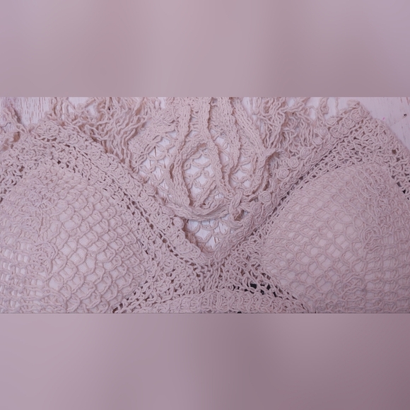 1412 Crochet Fringe Halter Top NWT Size XL 100% Cotton Open Back Boho Western - Picture 5 of 7